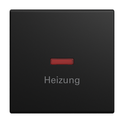 Wippe mit Aufdruck Heizung mit kleiner roter Kalotte für Taster, 1-fach schwarz