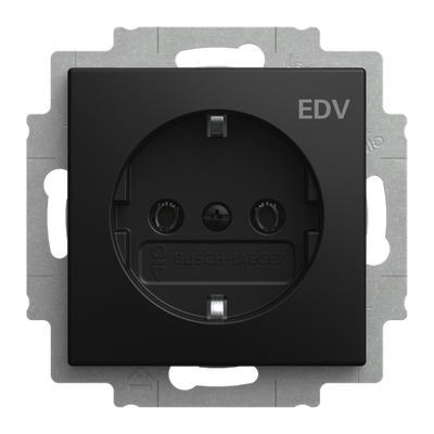 SCHUKO® Steckdosen-Einsatz mit Aufdruck EDV schwarz matt - Busch-balance® SI