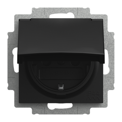 SCHUKO® Steckdosen-Einsatz IP44 Safety+ mit Klappdeckel schwarz matt -