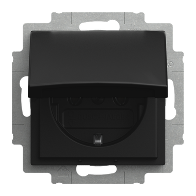 SCHUKO® Steckdosen-Einsatz mit Klappdeckel schwarz matt - Busch-balance® SI