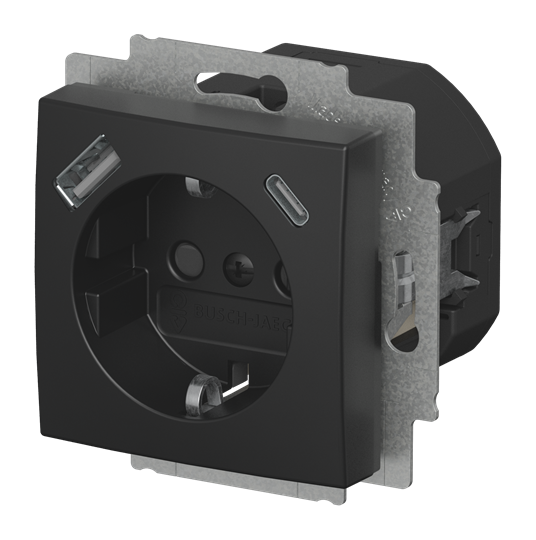SCHUKO® USB-Steckdose, 2-fach Safety+ mit USB A/C schwarz matt - – Bild 3 von 3