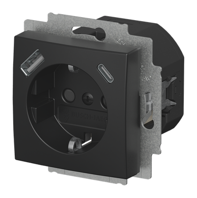 SCHUKO® USB-Steckdose, 2-fach Safety+ mit USB A/C schwarz matt -