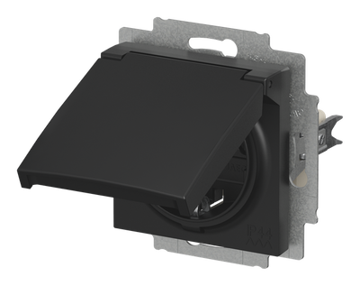 SCHUKO® Steckdosen-Einsatz IP44 Safety+ mit Klappdeckel schwarz matt -