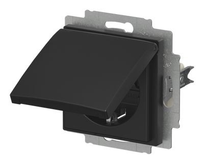 SCHUKO® Steckdosen-Einsatz mit Klappdeckel schwarz matt - Busch-balance® SI