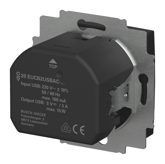 SCHUKO® USB-Steckdose, 2-fach Safety+ mit USB A/C schwarz matt - – Bild 2 von 3