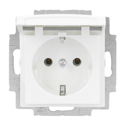 SCHUKO® Steckdosen-Einsatz mit Klappdeckel ohne Spreize alpinweiß -