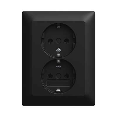 SCHUKO® Doppelsteckdose Komplettabdeckung schwarz matt - Busch-balance® SI