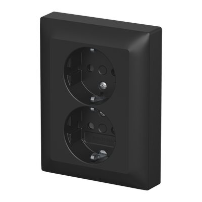 SCHUKO® Doppelsteckdose Komplettabdeckung Safety+ ohne Spreize schwarz matt -