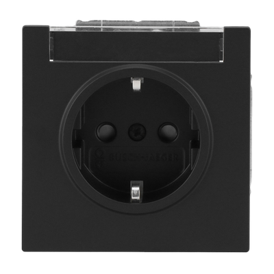 SCHUKO® Steckdose Safety+ mit Beschriftungsfeld schwarz matt - Busch-art linear®
