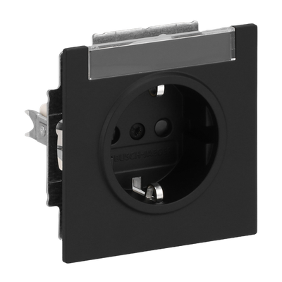SCHUKO® Steckdose Safety+ mit Beschriftungsfeld schwarz matt - Busch-art linear®
