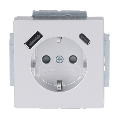 SCHUKO® USB-Steckdosen-Einsatz Safety+ mit USB A/C alusilber - Plattform 63