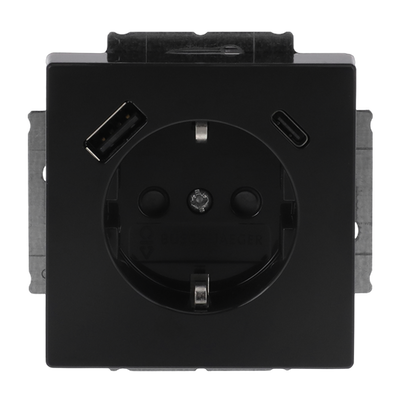 SCHUKO® USB-Steckdosen-Einsatz Safety+ mit USB A/C schwarz matt - Plattform 63