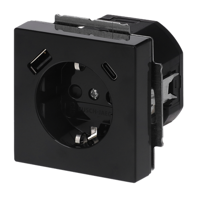 SCHUKO® USB-Steckdosen-Einsatz Safety+ mit USB A/C schwarz matt - Plattform 63 