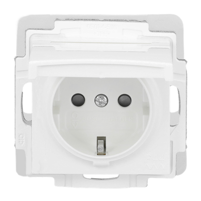 SCHUKO® Steckdosen-Einsatz IP44 Safety+ mit Klappdeckel alpinweiß -
