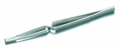 Kreuz-Pinzette gerade, schmal-runde Form, feine Zahnung, aus Stahl, Länge 160mm