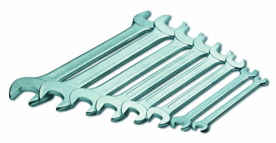 Doppelmaulschlüssel-Satz 12teilig, DIN 3110 und ISO 3318, Maulstellung 15°