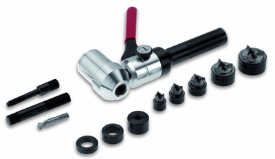 Schraublocher-Sätze Diamant VA 12-tlg. enthält hydraulische Handstanze 90° abgewinkelt und 360° drehbar