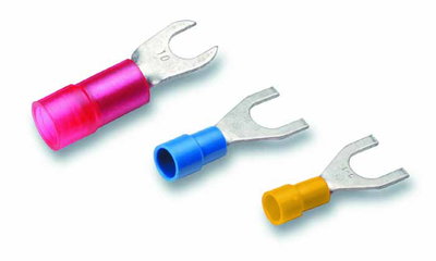 Isolierte Quetschkabelschuhe, Gabelform Cu, DIN 46237 4-6 mm² M8 gelb,