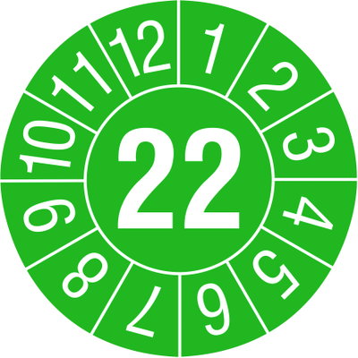 Prüfplakette 22 grün, Durchmesser 20mm