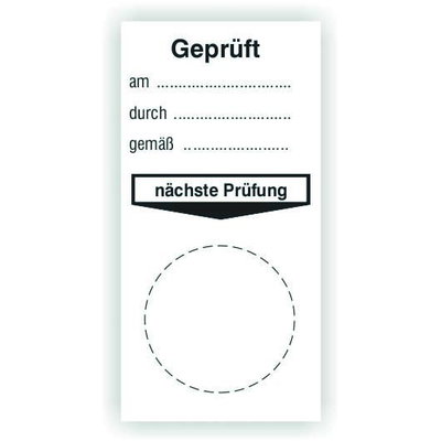Grundplakette Geprüft/am/Durch/gemäss, selbstklebenden Folienzeichen zur Kennzeichnung