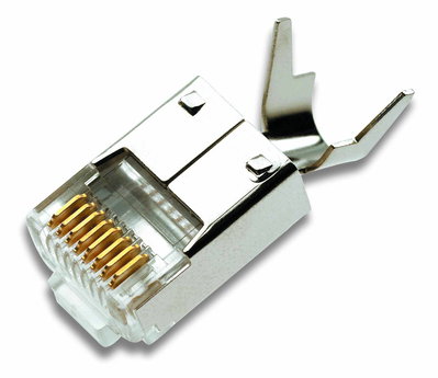 Modularstecker RJ45 8/8 geschirmt f. massive/flexible Leiter Flach- u. Rundkabel