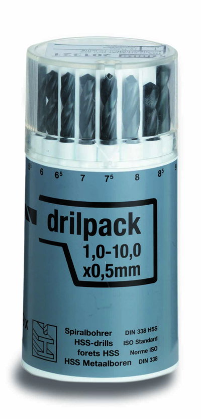 Spiralbohrer-Sortiment, 19teilig, 1-10mm Durchmesser, steigend um 0,5mm