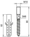 Befestigungsset 2 Stockschrauben L80mm m. Innensechsrund T25 u. 2 K-Dübel D12mm