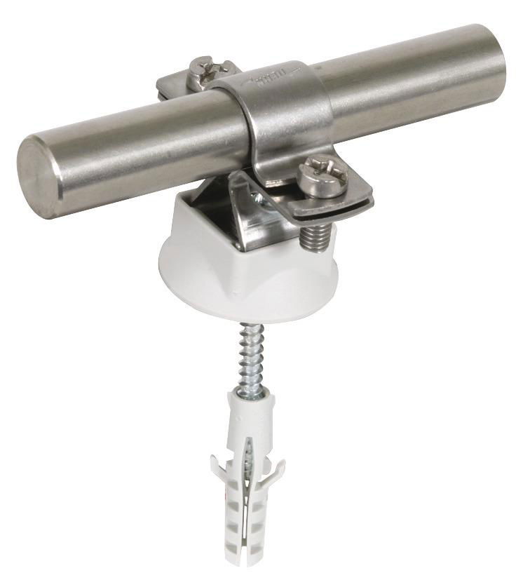 Stangenhalter NIRO f. Rd 16mm m. Holzschraube u. K-Duebel D 8mm