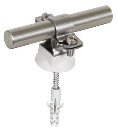 Stangenhalter NIRO f. Rd 16mm m. Holzschraube u. K-Duebel D 8mm