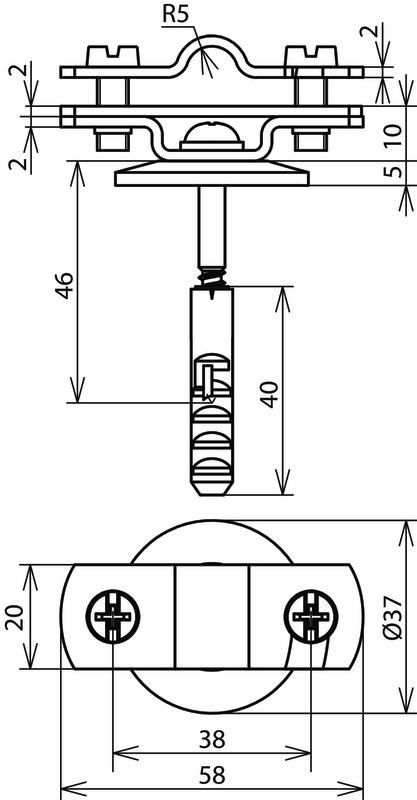 Leitungshalter m. Ueberleger NIRO f. Rd 7-10/Fl 30mm m. Holzschr. u. Duebel – Bild 2 von 2