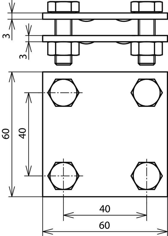 Kreuzstueck NIRO (V4A) f. Fl 30/30mm Abm. 60x60mm o. Zwischenplatte – Bild 2 von 2