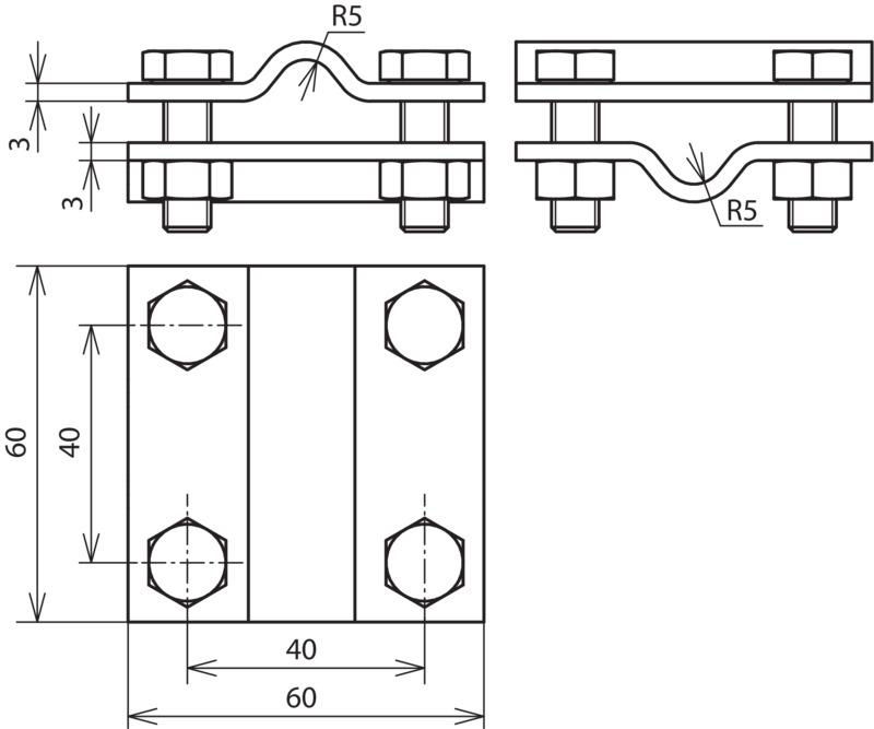 Kreuzstueck NIRO (V4A) f. 2x Rd 8-10mm Abm. 60x60mm o. Zwischenplatte – Bild 2 von 2