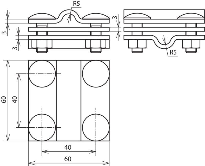 Kreuzstueck NIRO (V4A) f. Rd 8-10/8-10mm Rd 8-10/Fl 30mm-Fl 30/30mm m. Zwischenpl – Bild 2 von 2