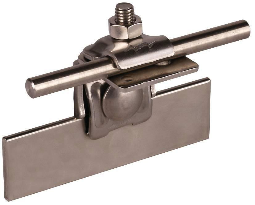Falzklemme NIRO Klemmbereich 0,7-8mm gewinkelt m. Klemmbock f. Rd 6-10mm