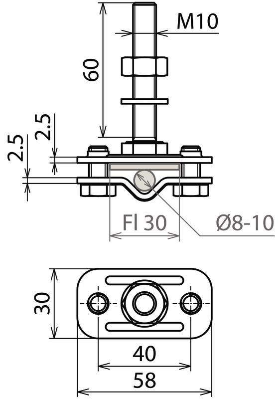 Anschlussklemme f. Erdungsfestpunkt M10  f. Rd 8-10/Fl 30mm  NIRO (V4A) – Bild 2 von 2