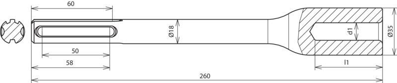 Hammereinsatz fuer Tiefenerder D20mm L260mm Ausfuehrung SDS-max – Bild 2 von 2