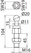 Kugelfestpunkt D 20mm gerade m. Gewindebolzen u. Mutter M16x45mm