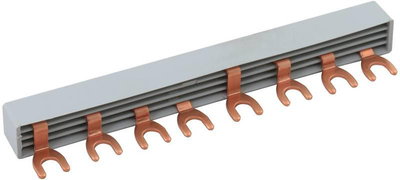 Kammschiene / Modularverdrahtungssystem vierphasig. 8-polig. 8 Teilungseinheiten