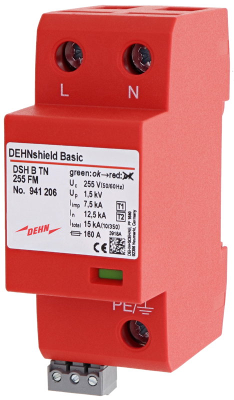 Anwendungsopt. Kombi-Ableiter DEHNshield B Typ 1+2 fuer einphasige TN-Systeme