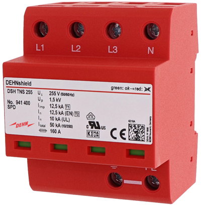 Anwendungsopt. Kombi-Ableiter DEHNshield Typ 1+2 fuer dreiphasige TN-S-Systeme
