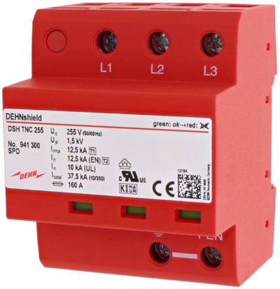 Anwendungsopt. Kombi-Ableiter DEHNshield Typ 1+2 für dreiphasige TN-C-Systeme