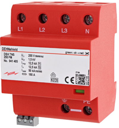 Anwendungsopt. Kombi-Ableiter DEHNshield Typ 1+2 für dreiphasige TN-S-Systeme
