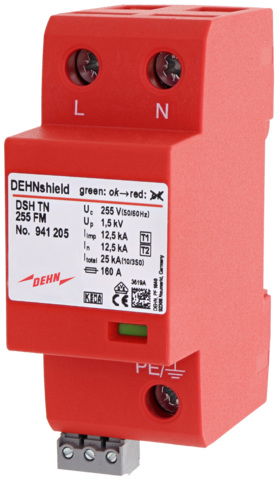 Anwendungsopt. Kombi-Ableiter DEHNshield Typ 1+2 für einphasige TN-Systeme