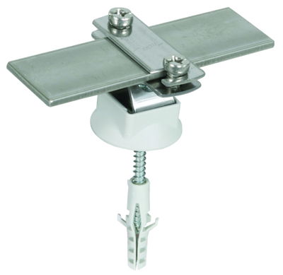 Leitungshalter NIRO f. Fl 30mm/Rd 6-10mm m. Holzschraube u. K-Dübel D 8mm