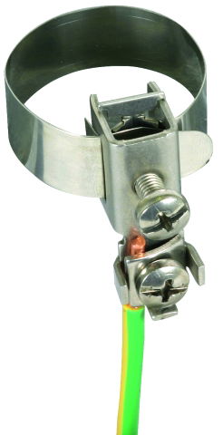 Erdungsbandrohrschelle D 10-27mm (1/8-3/4") m. Anschlussklemme 2 x 2,5-10mm² NIRO