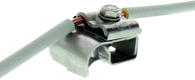Dachrinnenklemme NIRO f. Wulst 16-22mm m. Doppelüberleger f. Rd. 8-10mm u. AQ 4-50mm²