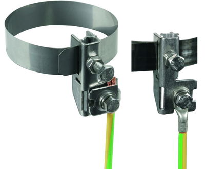 Bandrohrschelle GSG D 27-89mm NIRO m. Anschluss f. Rd 6-8/10 od. 4-50mm²