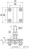Anschlussklemme f. Erdungsfestpunkt M12 f. Rd 7-10/Fl30-40mm  NIRO (V4A)