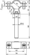 Leitungshalter für HVI-Leitung D 20-23mm mit Stab D 10mm L 75mm NIRO