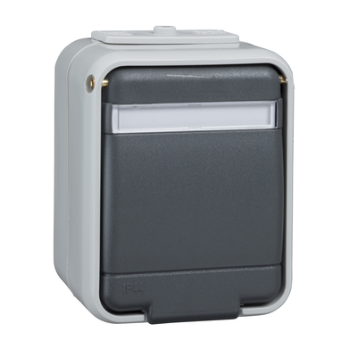 Steckdose mit Schriftfeld 16A AquaTop Steckklemme licht/basaltgrau